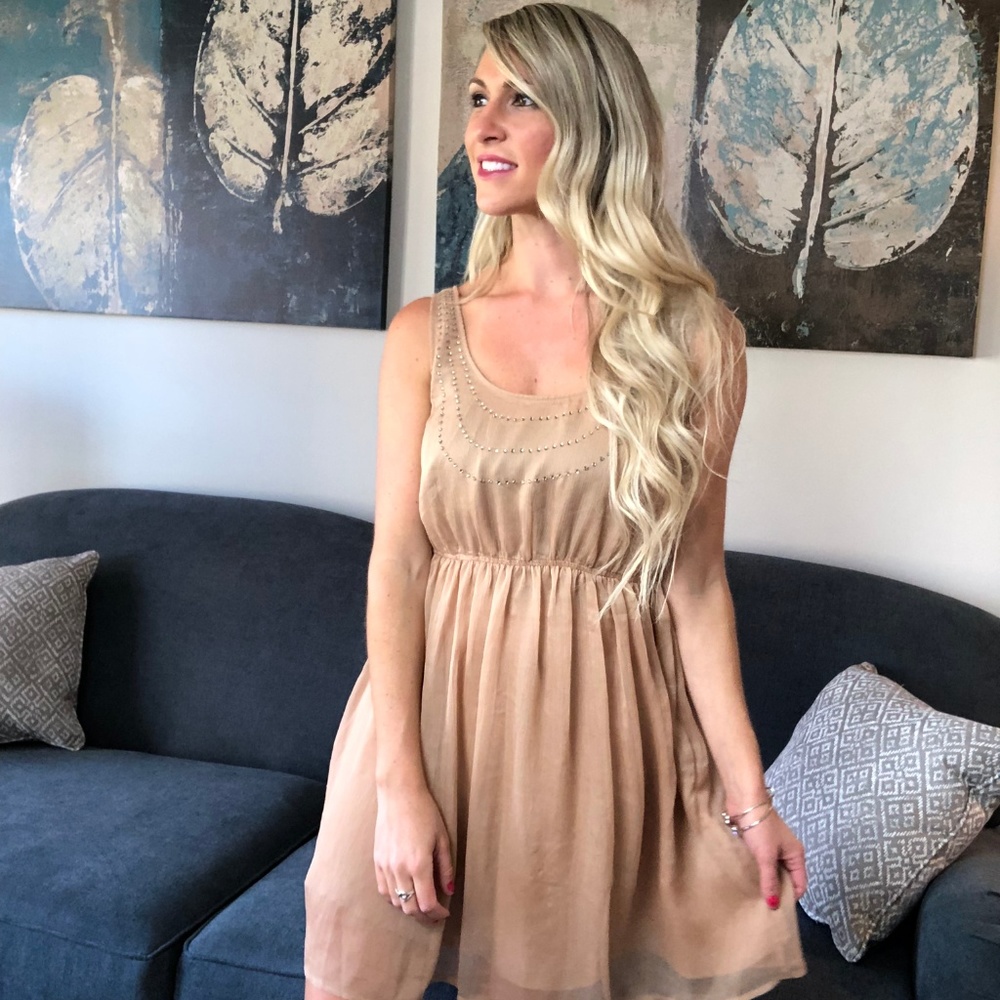 Pink Blush Chiffon Dress with Rhinestones